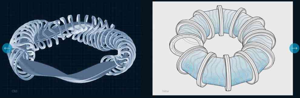 Klassischer Stellarator (links), vereinfachter Stellarator (rechts)