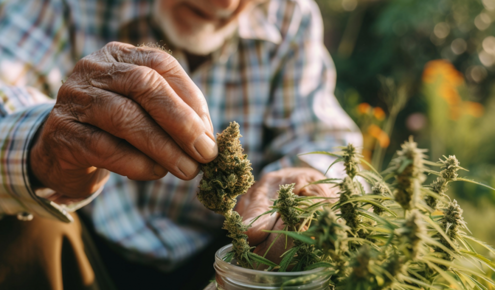 Älterer Mann mit Cannabis