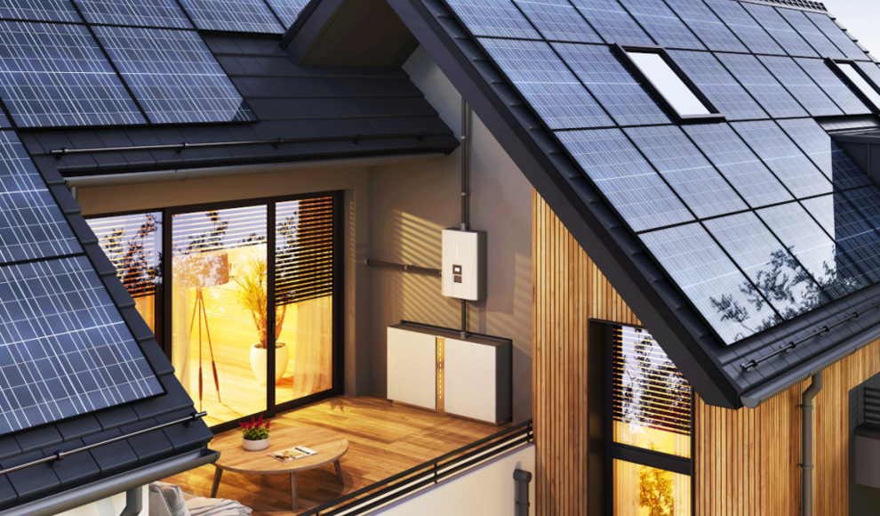 Einfamilienhaus mit Solarmodulen und Batteriespeicher