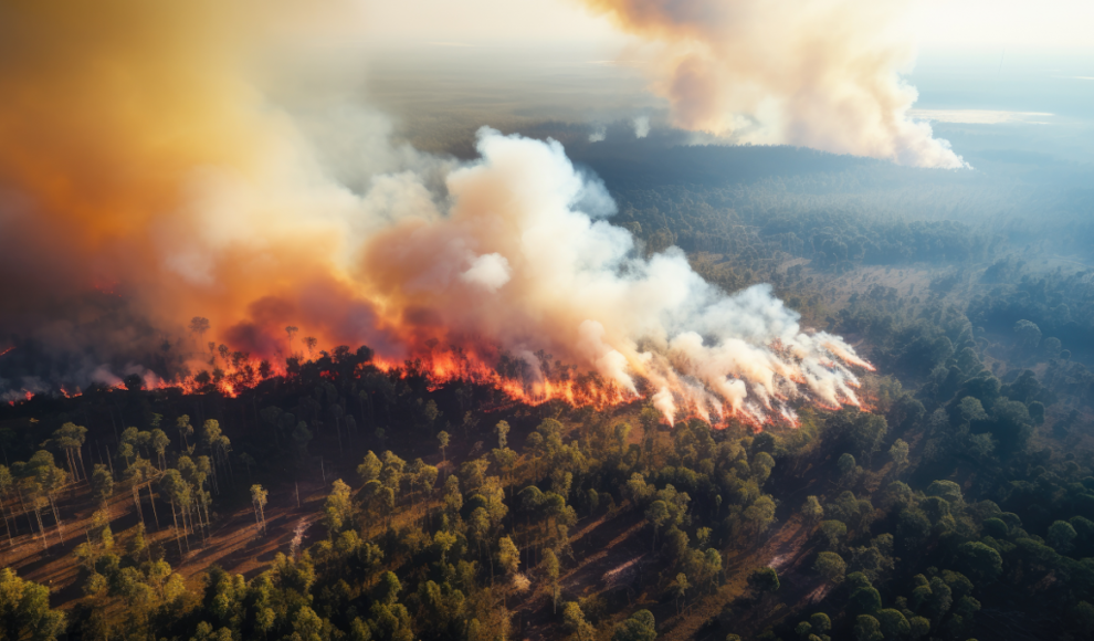 Luftaufnahme eines extremen Waldbrandes 